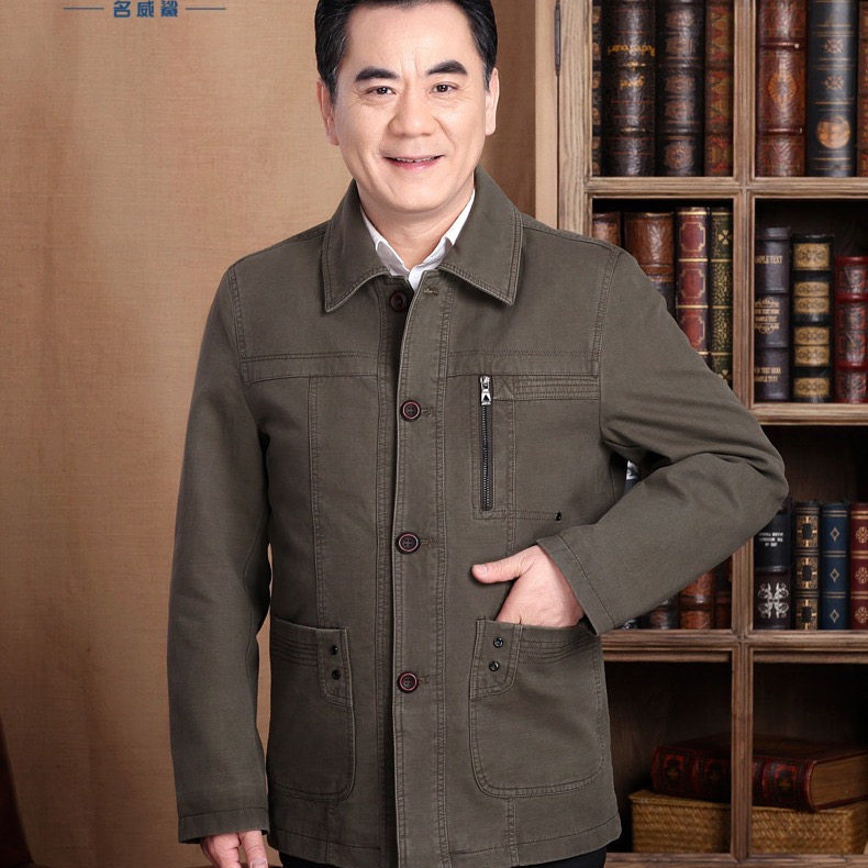 中老年人爸爸外套春秋书记款商务休闲翻领夹克老干部防风