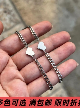 欧美饰品简约冷淡风不褪色不锈钢手链套装桃心情侣手链心形手饰