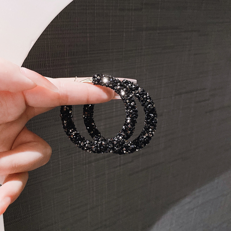 2023年新款潮网红流行大圆环耳环耳圈女感满钻气质圆圈圈耳坠