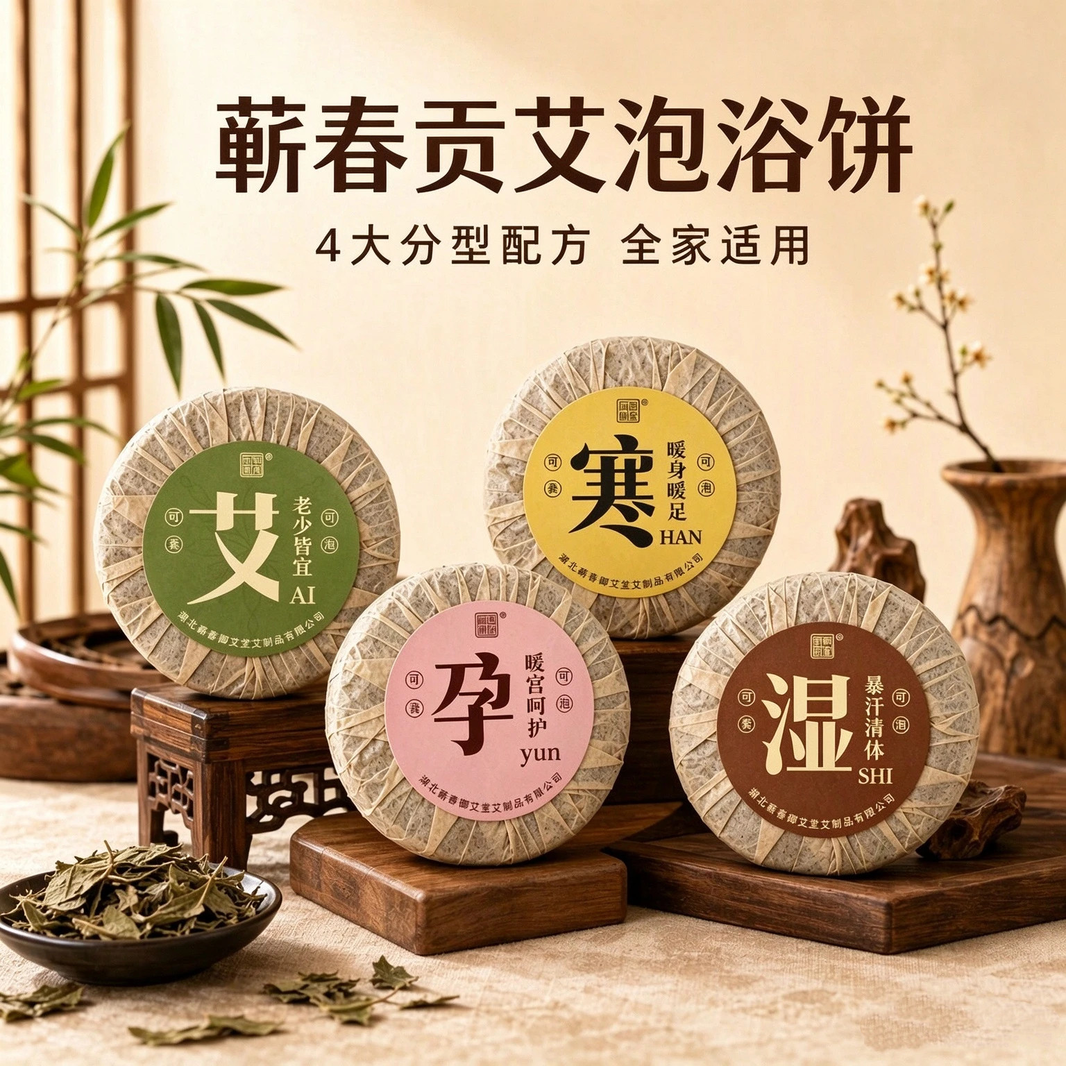 蕲春陈年艾叶饼 家用泡脚泡澡 手工压制蕲艾足浴饼多味草本浴饼