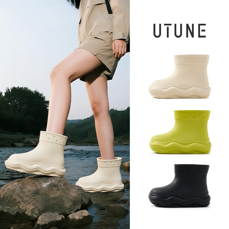 优调女鞋防水雨鞋靴子厚底增高