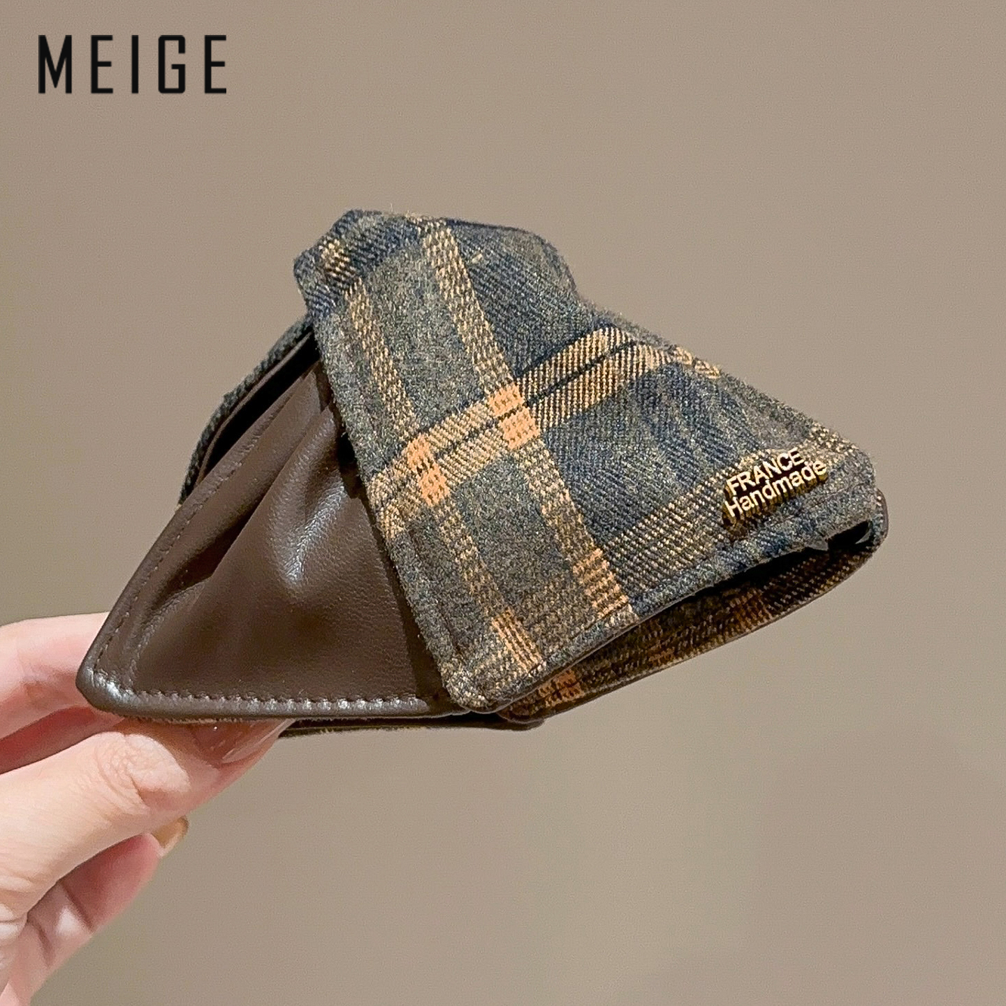 韩国复古格纹撞色贝壳抓夹