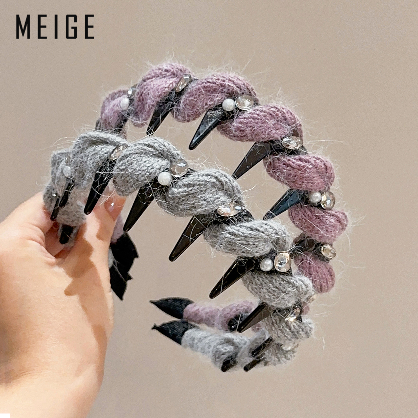 韩系毛绒编织波浪带齿发箍