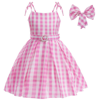 芭比公主裙女童粉色吊带连衣裙