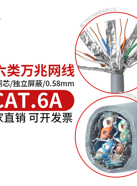 CAT-6A超六类5G万兆网线独立双屏蔽纯铜0.58国标SFTP过测高速网线