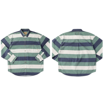 特价no退换MADNESS 23SS 余文乐日产条纹水洗做旧宽松长袖衬衫