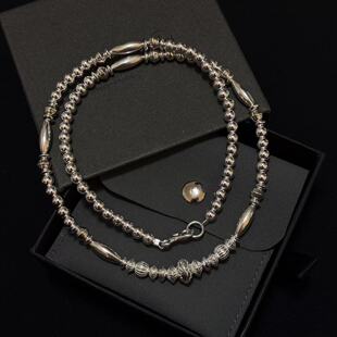 工装飞行员 日系原创复古925纯银纳瓦霍风格银珠项链男