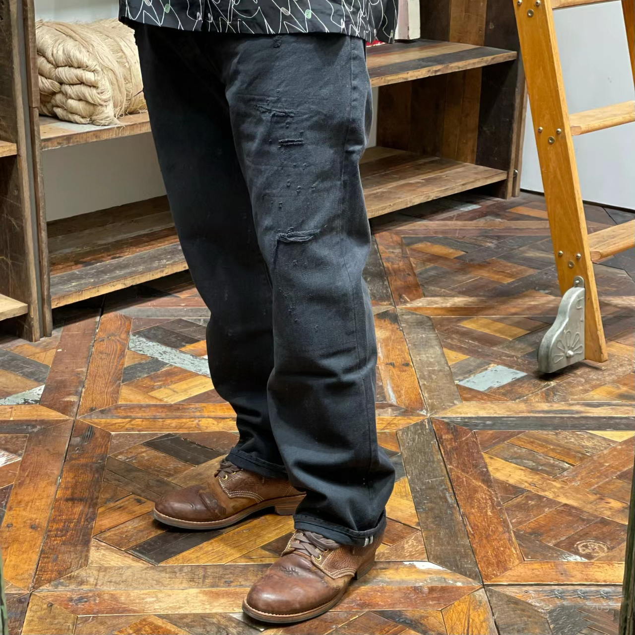 工装飞行员 VISVIM 21AW  日系直筒赤耳水洗破坏黑牛牛仔长裤