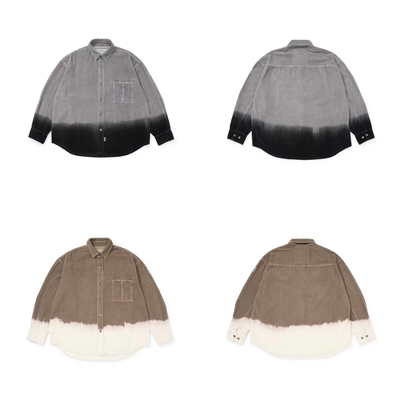 特价不退换MADNESS 22AW余文乐灯芯绒拼色蜡染水洗宽松长袖衬衫