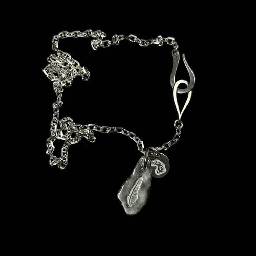 工装飞行员 余文乐LARRY SMITH复古925纯银水滴银饼鱼钩吊坠项链