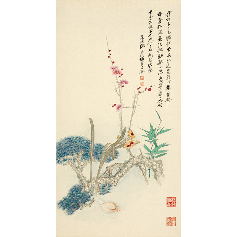 名画高清复制张大千花朝纳福图国画工笔花卉微喷装裱挂画装饰画