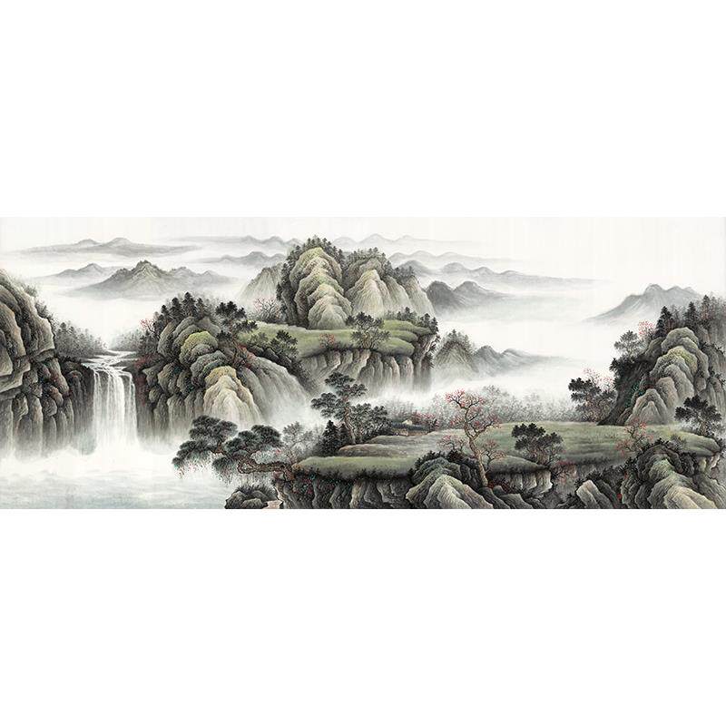 名画复制品无款山水画25聚宝盆风水画写意水墨国画艺术微喷装饰画