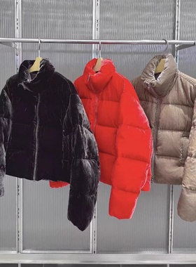 现货江南2025冬款女装宽松短款立领丝绒保暖羽绒服外套 5OBC14780
