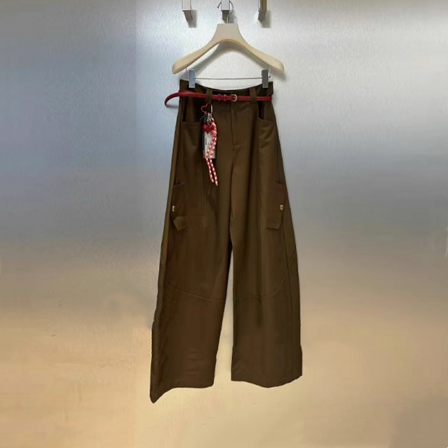 现货芮家2025秋季新款休闲含腰带挂件直筒裤工装裤长裤RL71301129