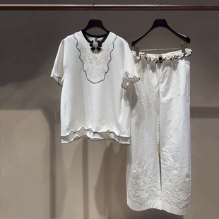 LF26X01ST323 宽松甜美荷叶边刺绣中长T恤上衣 拉飞家2026夏季 新款
