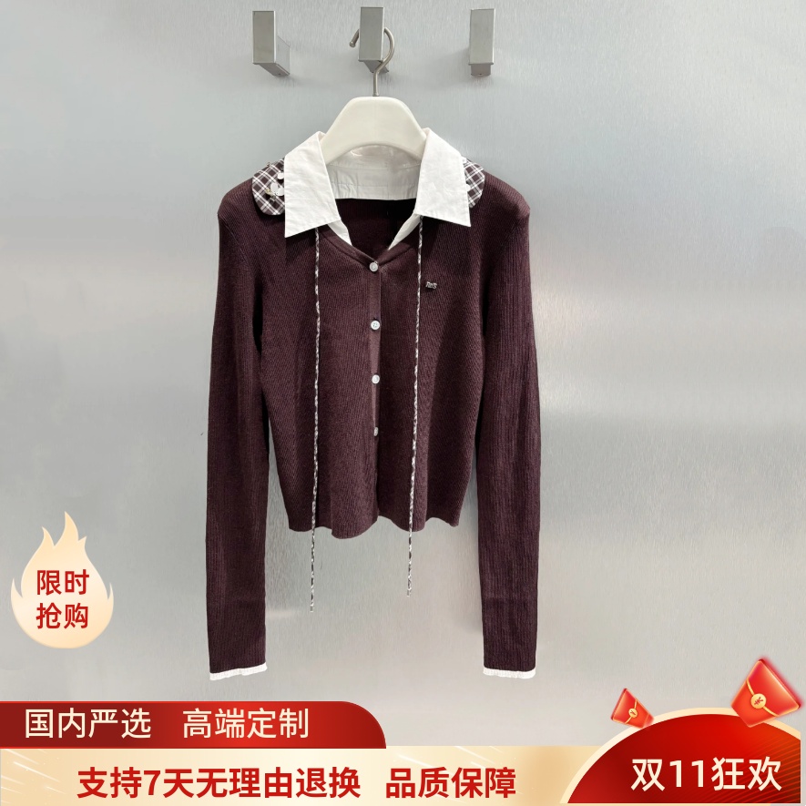 现货芮家2025秋季新款少女感可卸翻领针织衫开衫上衣女RL72801113