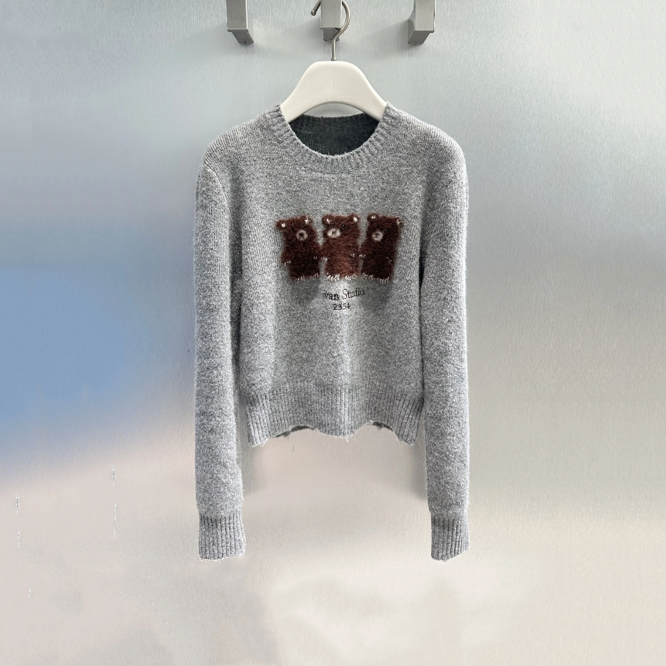 现货芮家2025冬季新款女装时尚小熊提花圆领针织衫毛衣RL90601297