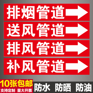 消防排烟管道标识牌空调送风新风回风管路标识贴手动排风装置贴纸
