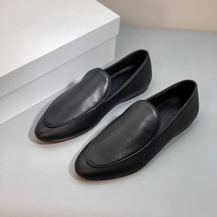 高版 row乐福鞋女2025新款软底不累脚小皮鞋深口单鞋子单鞋女