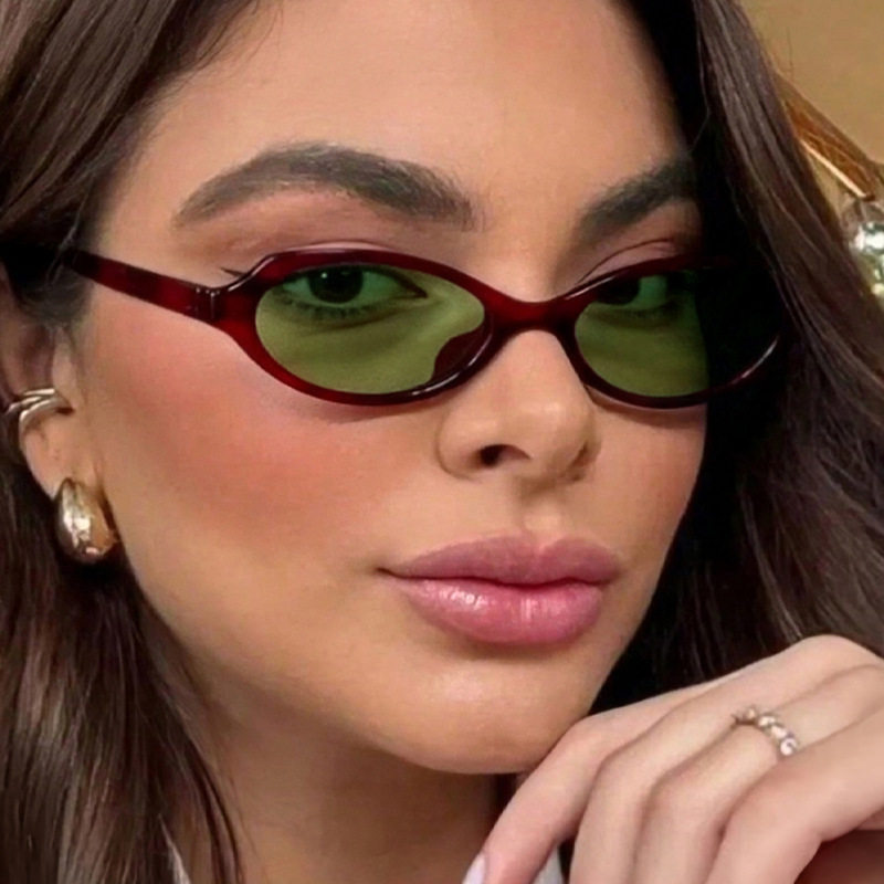 欧美复古超小椭圆形窄框太阳眼镜女潮高级感圆脸显瘦嘻哈猫眼墨镜