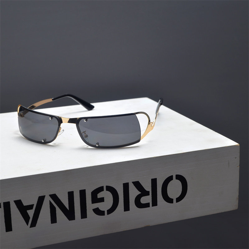 赛博朋克未来科技感长方形窄框墨镜男女潮复古金属框蹦迪太阳眼镜