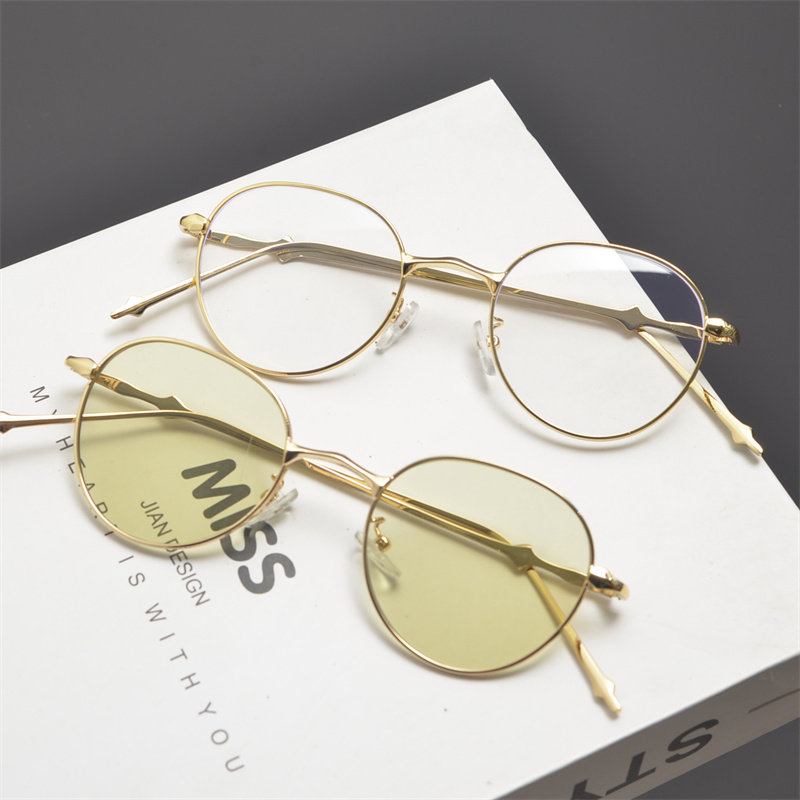 欧美复古朋克风小脸显瘦圆形太阳眼镜学生素颜平光镜星星装饰墨镜