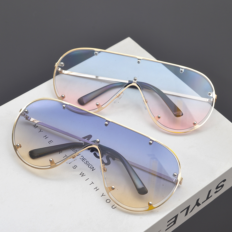 欧美复古朋克风连体大框铆钉太阳眼镜男女圆脸蛤蟆镜嘻哈蹦迪墨镜