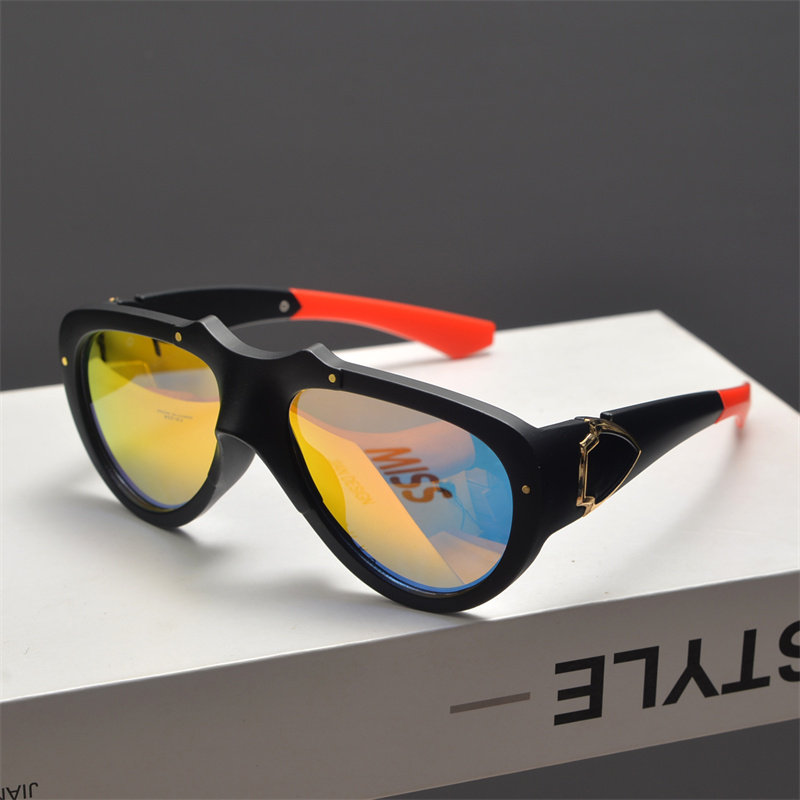 欧美复古大框飞行员式蛤蟆镜男女潮户外骑行太阳眼镜朋克炫彩墨镜