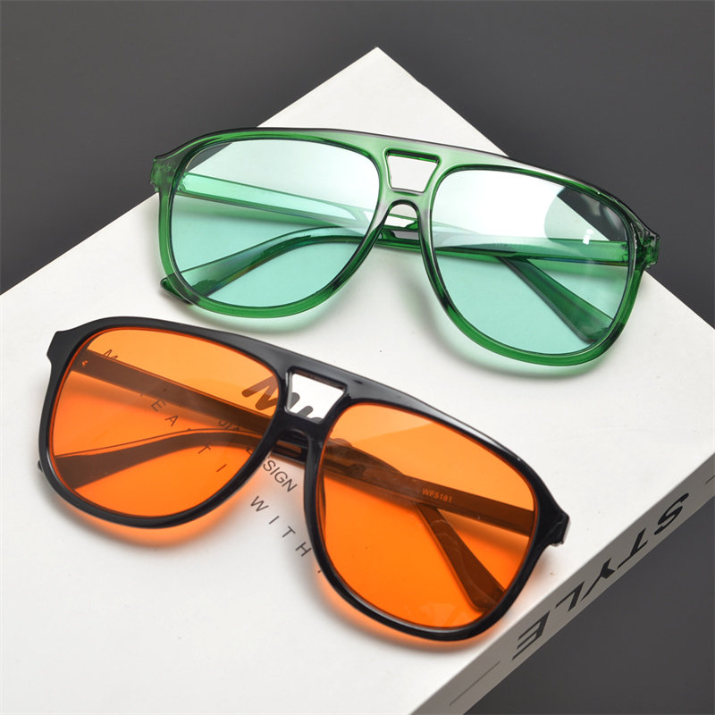 y2k千禧欧美风复古双梁蛤蟆镜糖果色大方框骑行太阳眼镜圆脸墨镜