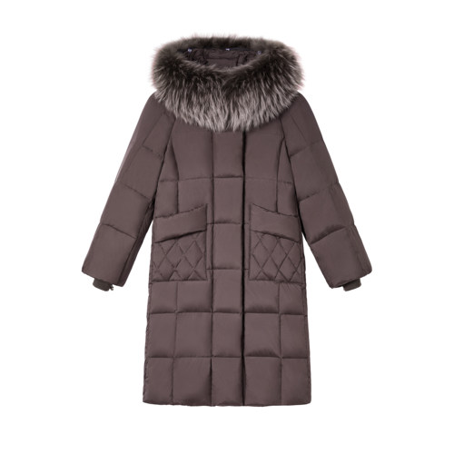 冬季长款连帽毛领妈妈羽绒服