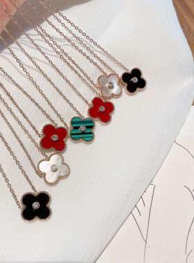 欧美镶钻多色贝壳钛钢锁骨链