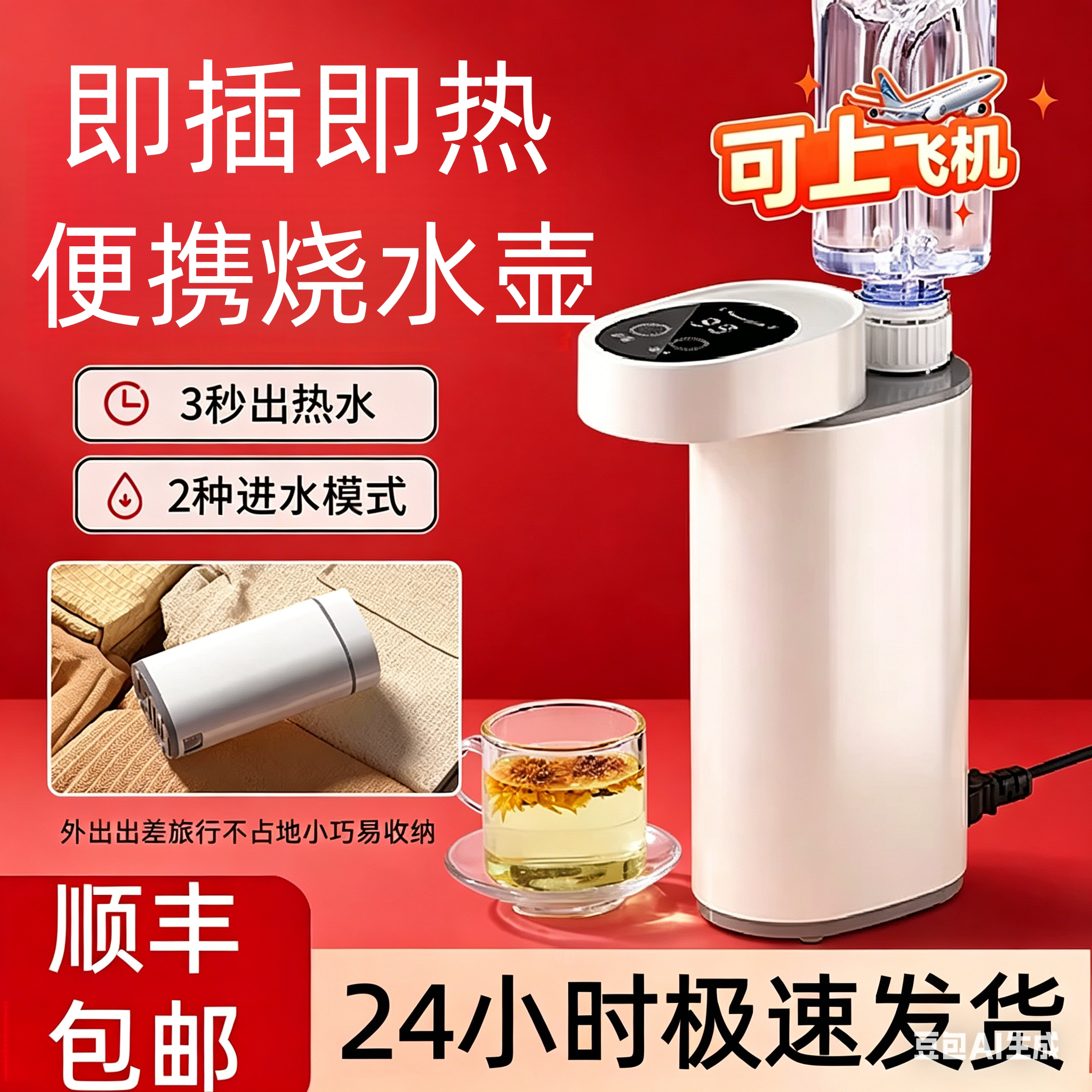正品2026新款3S即热便携式烧水壶电热折叠饮水机旅行速热可上飞机