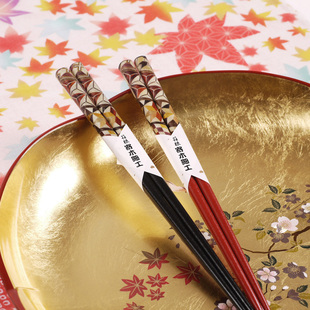结婚礼物夫妻对筷子 日本寄木细工实木拼接镶嵌男女对筷2双礼盒装