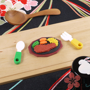 日本幼儿童文具智力开发玩具立体百变造型可拆分迷你橡皮牛排蛋糕