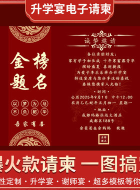 升学宴中高考大学宴席微信电子请柬金榜题名谢师宴请帖图片邀请函