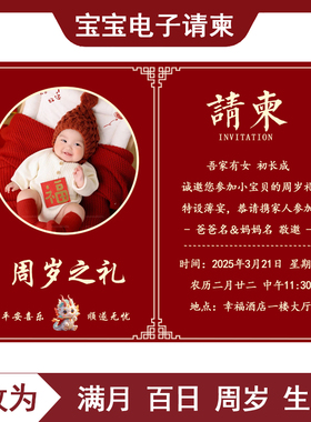 宝宝满月弥月百日宴电子邀请函小朋友儿童生日周岁宴电子请柬制作