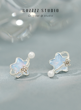 薄荷蓝色星星卫星耳钉气质简约精致小巧宇宙纯银耳针耳饰耳夹女