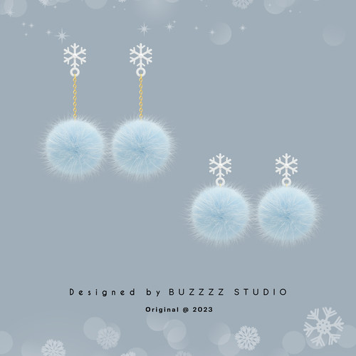 秋冬雪花毛球耳钉耳夹