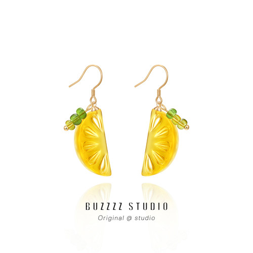 柠檬汽水夏日清新少女心甜美耳钉原创手作气质耳环蚊香盘耳夹女