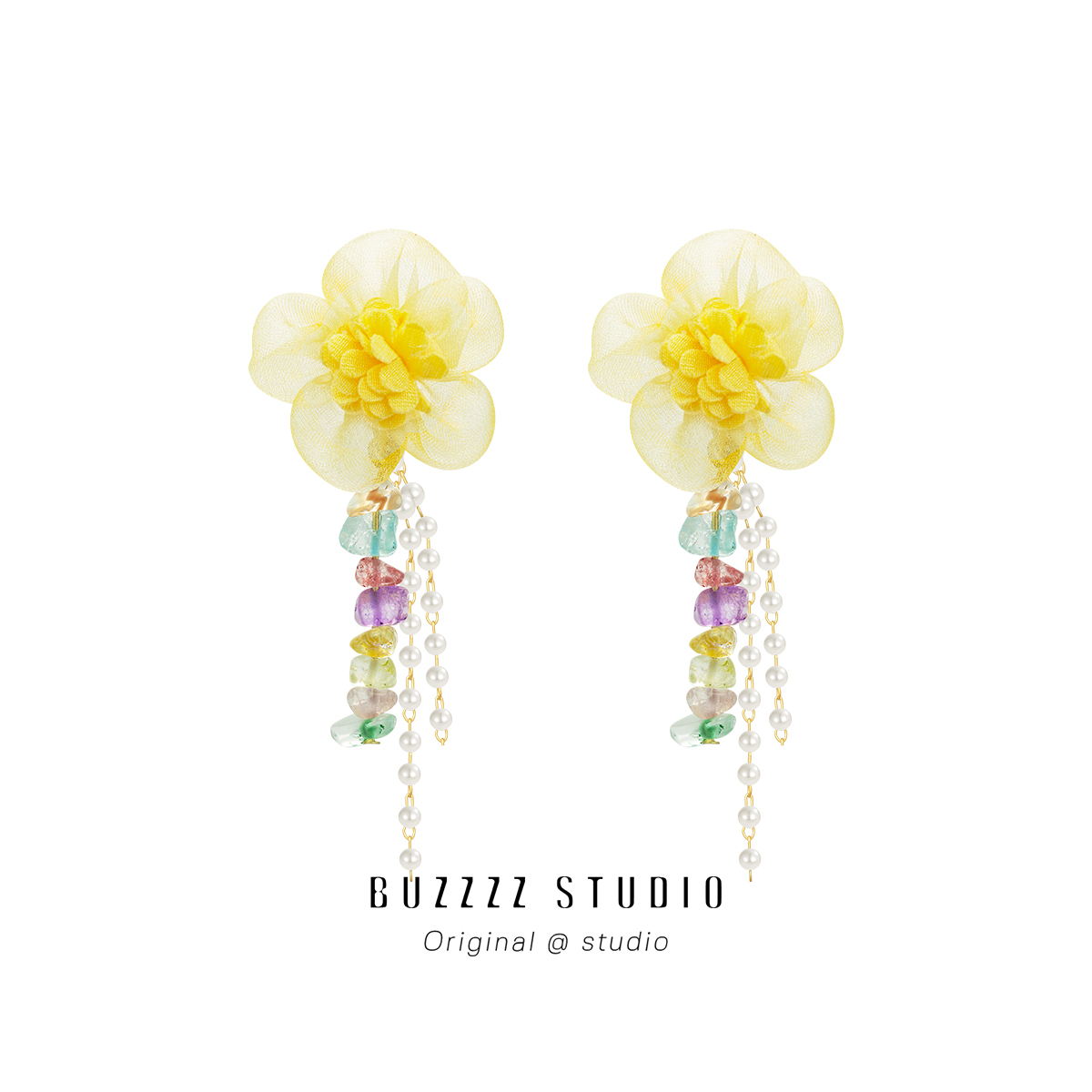 高级感气质串珠流苏花朵耳环耳夹