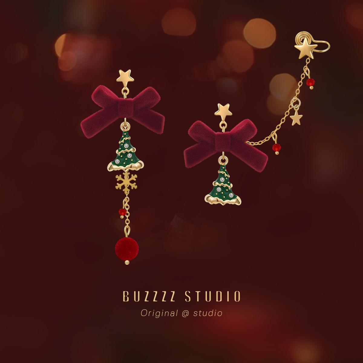 BUZZZ新款圣诞树蝴蝶结耳环