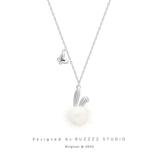 原创设计兔耳毛球毛绒毛衣链秋冬银色小众设计高级感百搭项链女