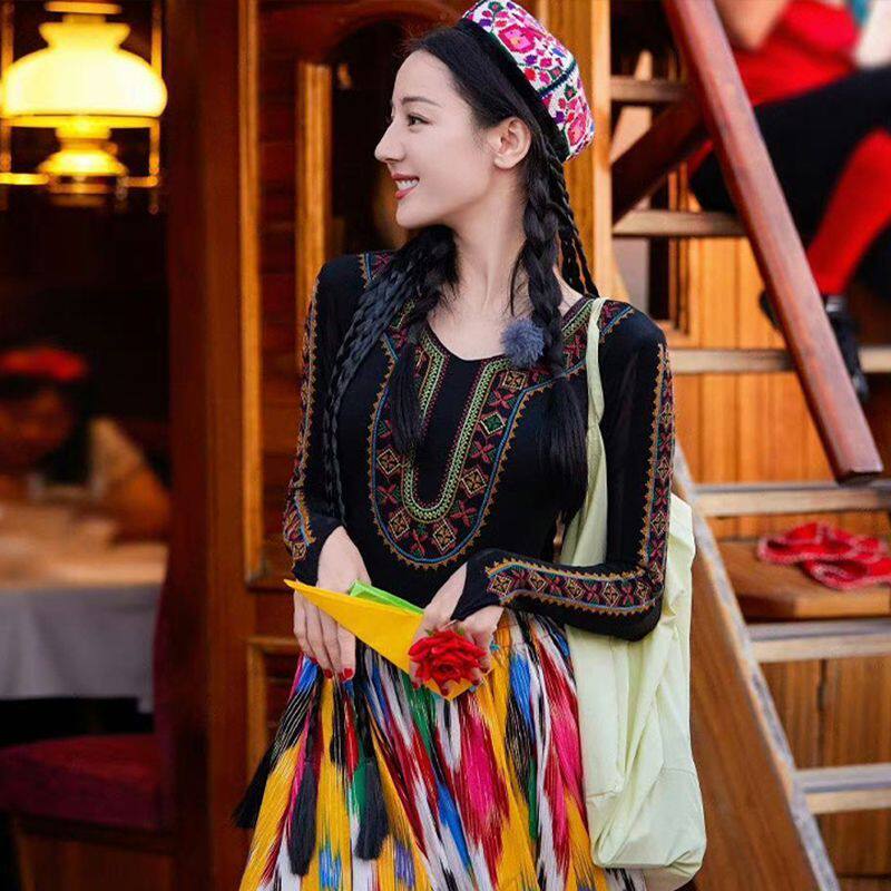 绣花上衣练习演出长袖新疆舞蹈成人练功演出服服装民族维族广场