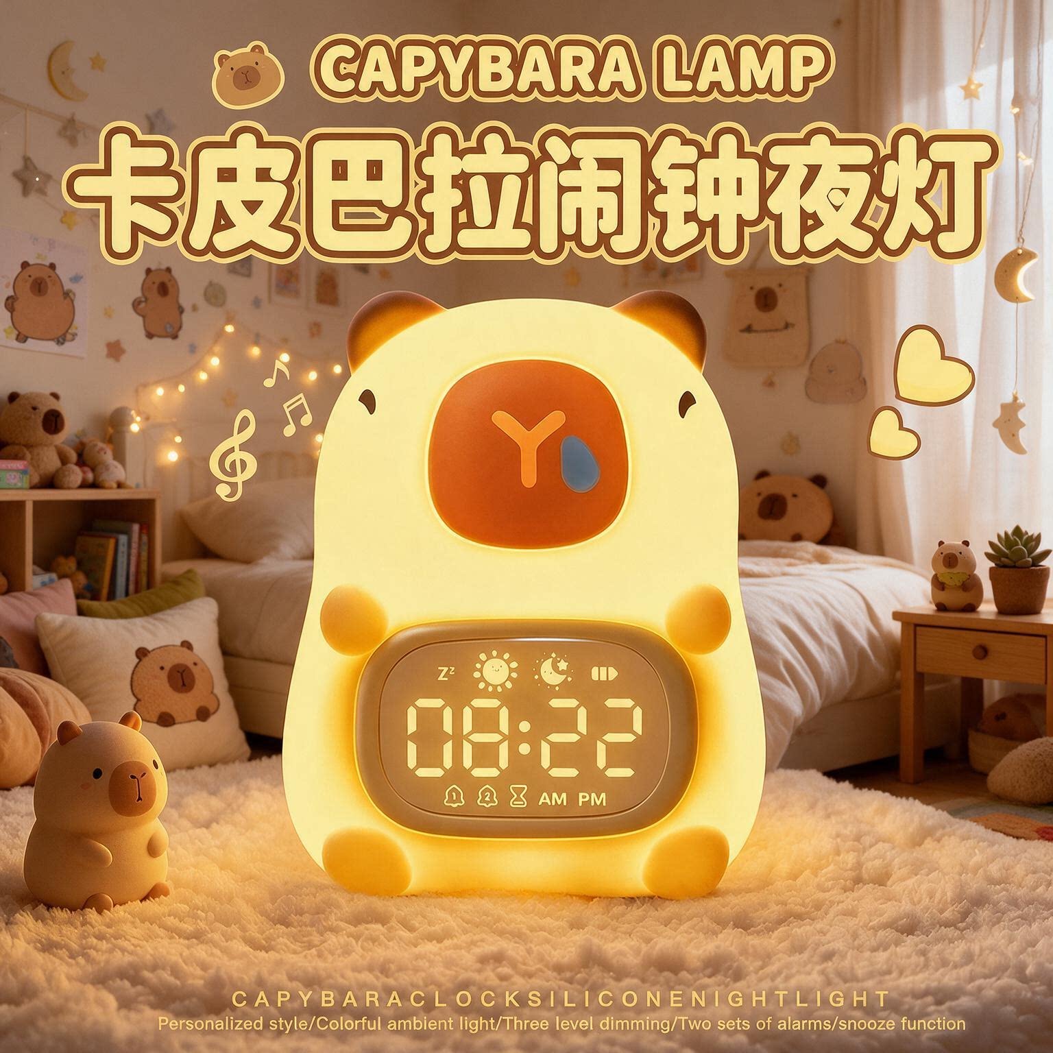 卡皮巴拉小夜灯带闹钟生日礼物女生送朋友闺蜜儿童男孩实用中秋节图片