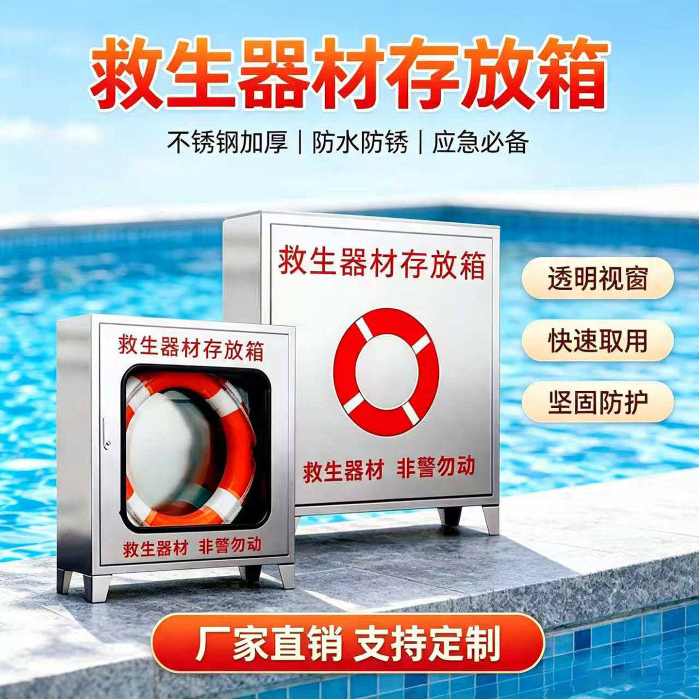 304不锈钢救生器材存放箱救生圈救生衣防溺水户外防汛用品物资柜图片