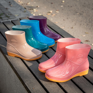 保暖加绒水鞋 时尚 女短筒外穿四季 雨鞋 女士防滑矮筒水靴工作防水鞋