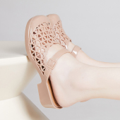 女学生防滑 半拖鞋 镂空包头拖鞋 女士外穿轻便甜美透气塑胶方跟时尚