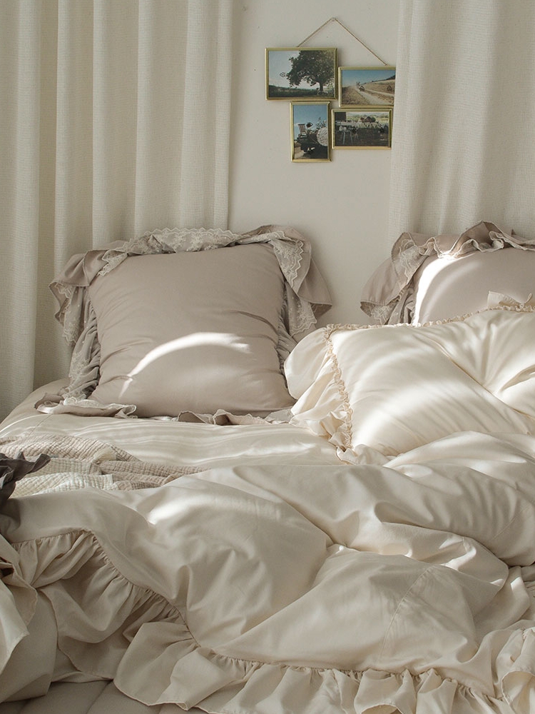 荷叶边4件纯棉法式奶油风