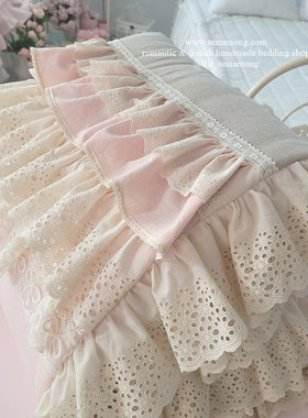 韩国进口直邮淡粉色浅灰色撞色搭配米色精致类蕾丝荷叶边多件套