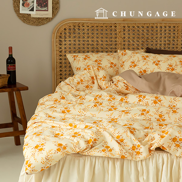 韩国进口黄色碎花玫瑰花朵浪漫INS法式田园风简约纯棉四件套床品